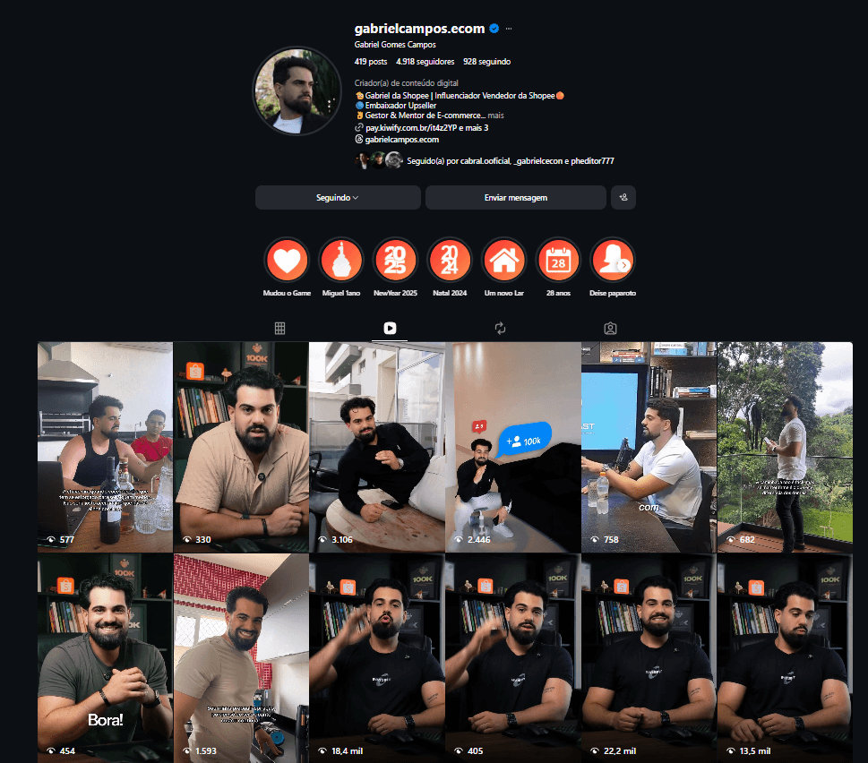 Perfil do Instagram de Gabriel Campos